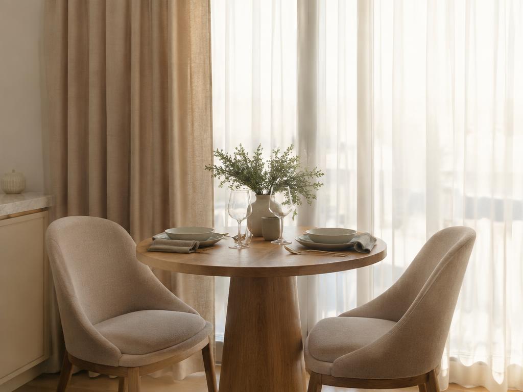 Intimate dining nook set for two in soft morning light